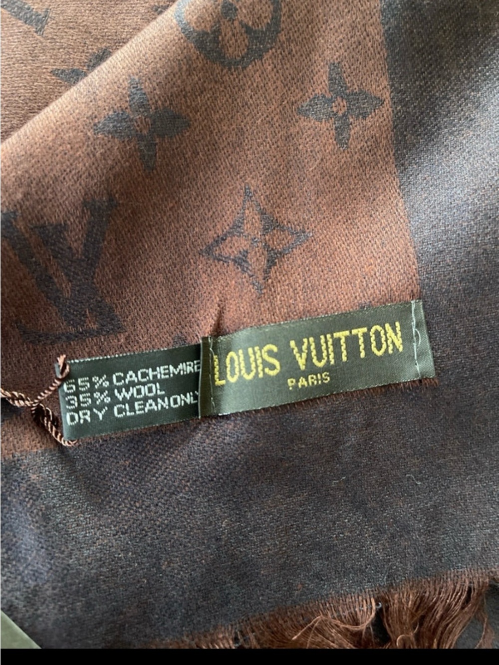 Louis Vuitton Brown and Black Monogram Fringe Scarf - Picture 6 of 12